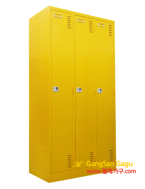 철제캐비넷 옷장(락카) 3x6 -일자3인용 / 노랑